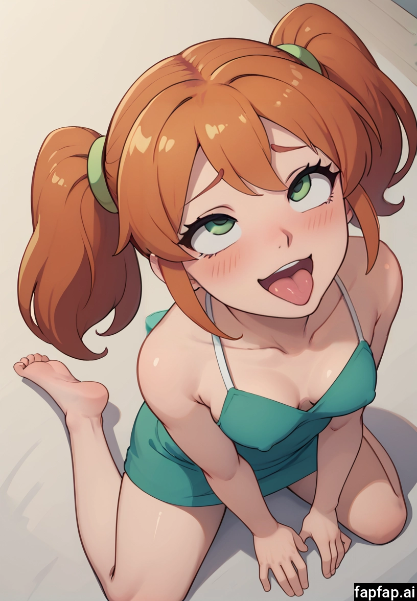 1girl, tongue, breasts, looking up, solo, twintails · Yamete.gg