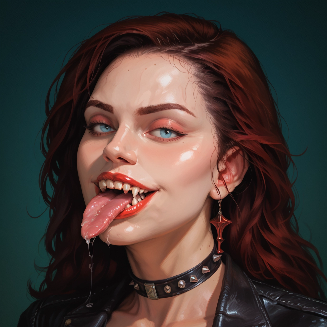 1girl, solo, tongue, jewelry, earrings, tongue out