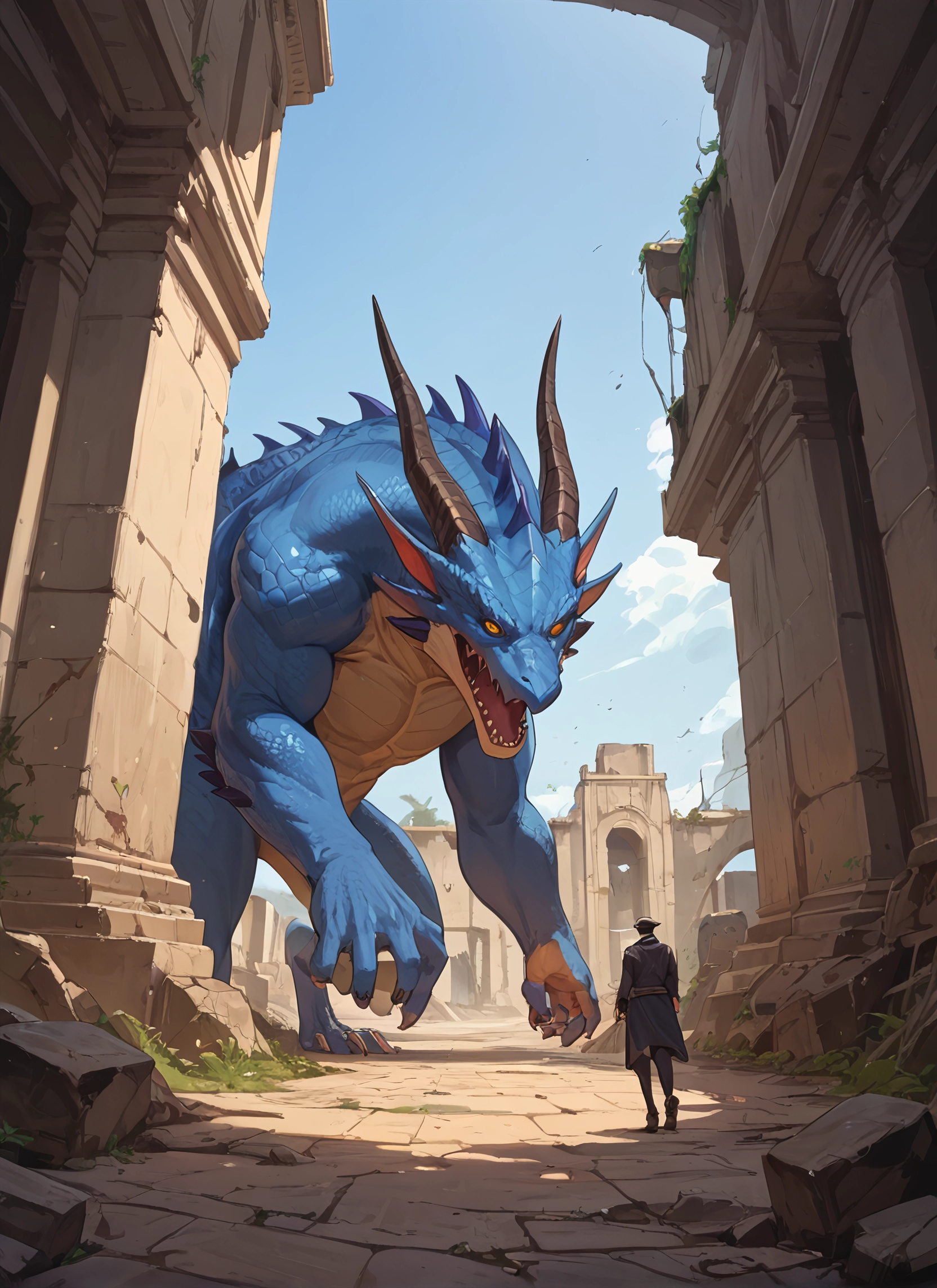 outdoors, sky, horns, day, backpack, bag · Yamete.gg