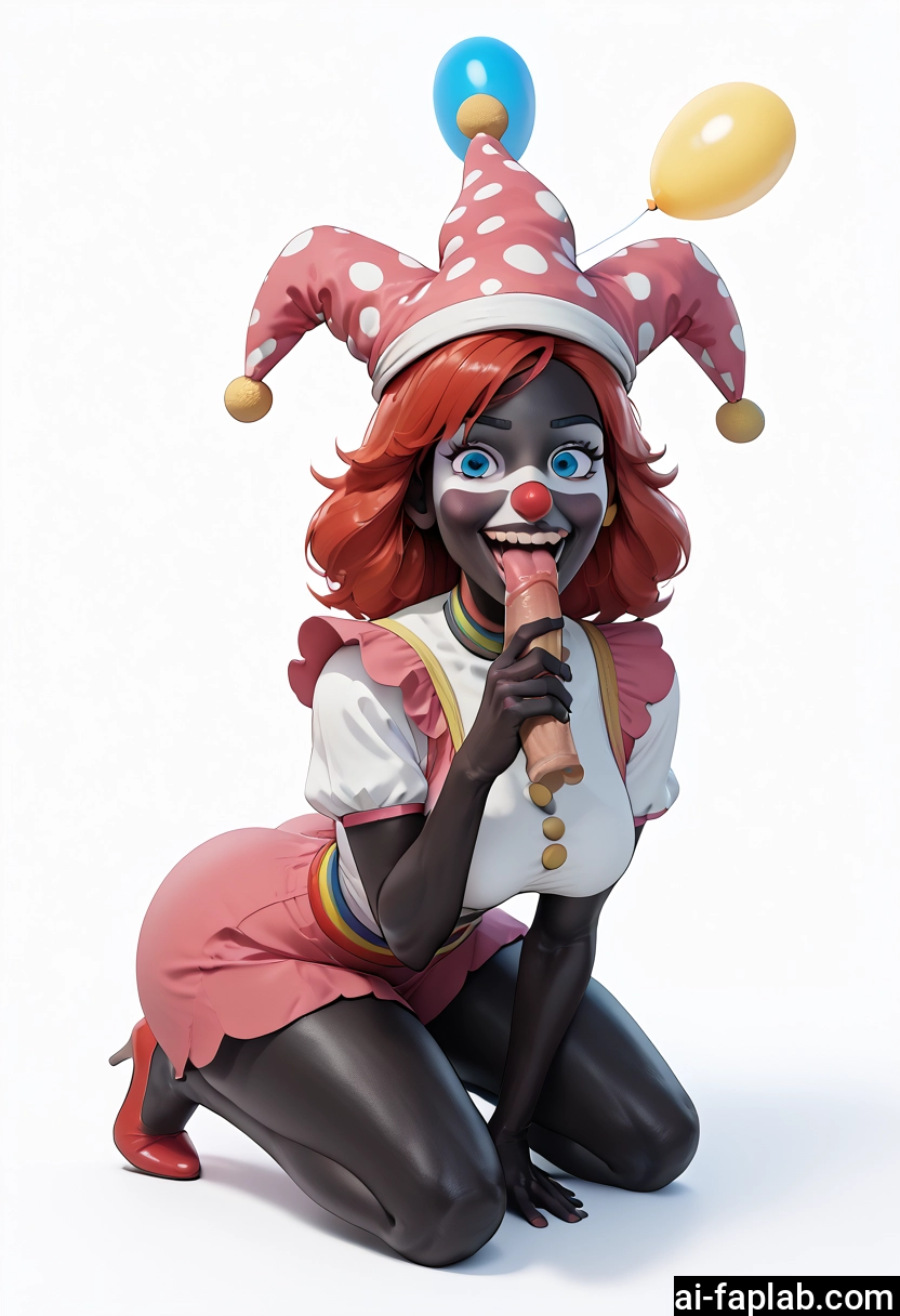 1girl, hat, blue eyes, high heels, balloon, jester cap