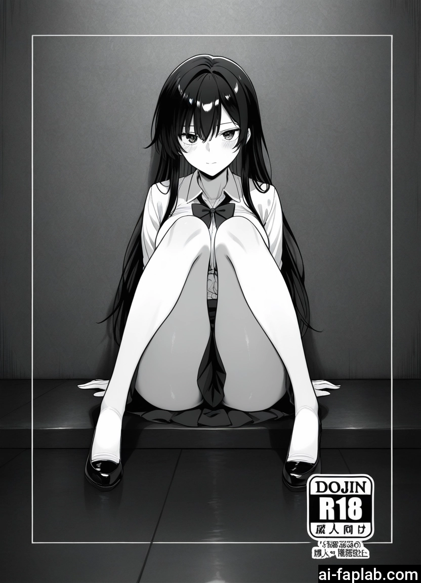 1girl, monochrome, greyscale, long hair, skirt, solo · Yamete.gg