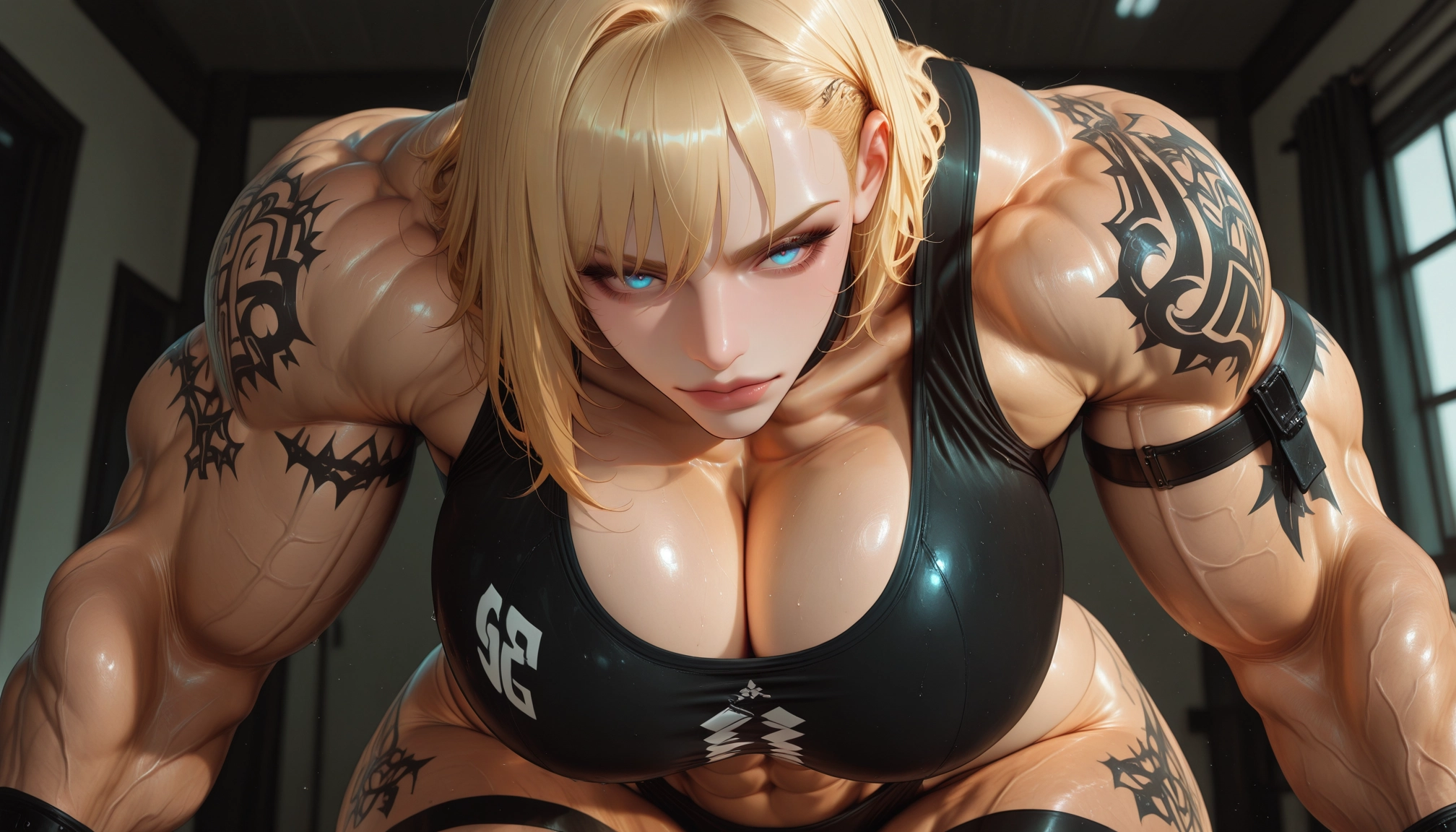 1girl, muscular female, muscular, blonde hair, breasts, veins · Yamete.gg