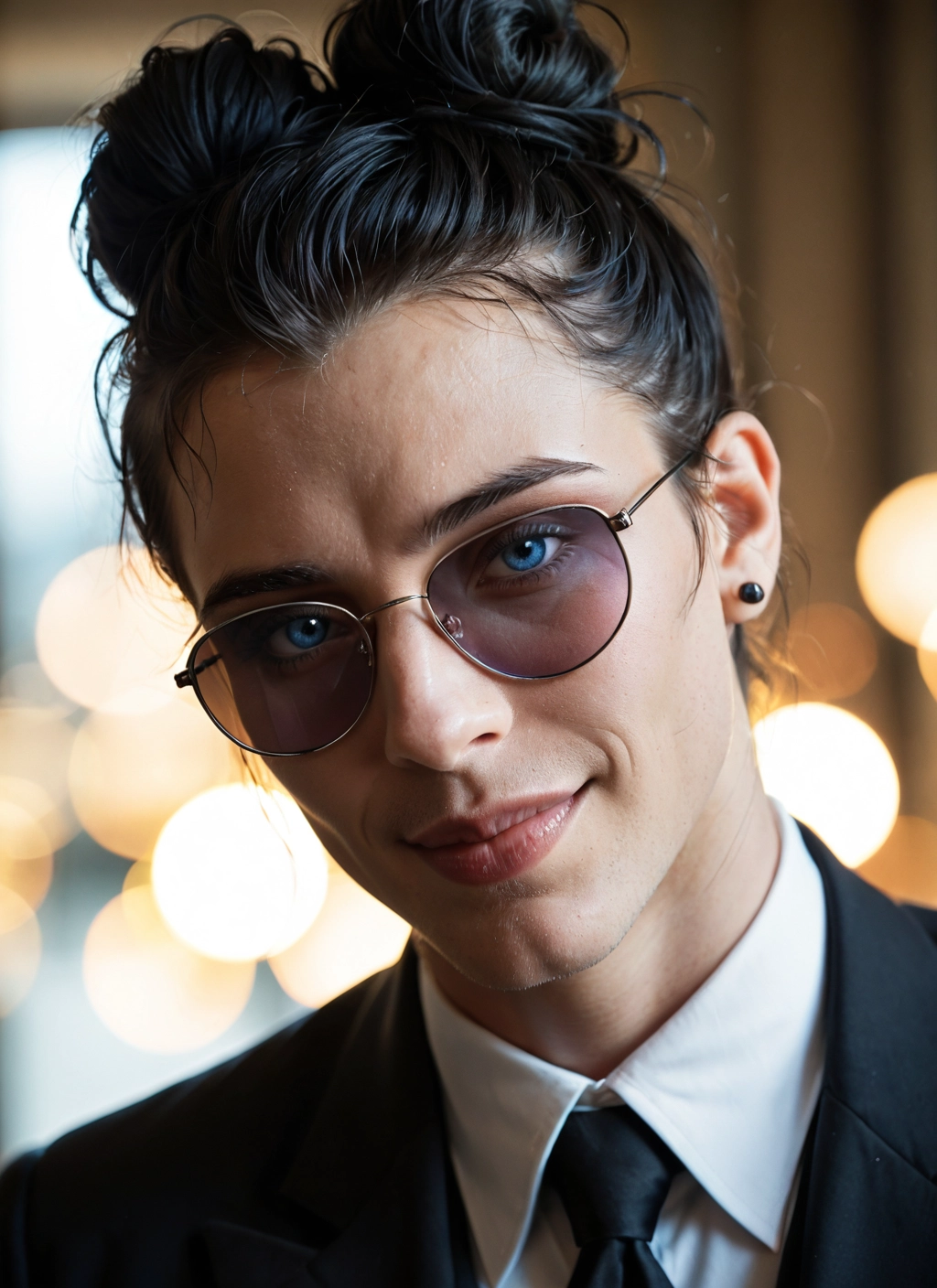solo, 1boy, blue eyes, necktie, male focus, jewelry · Yamete.gg