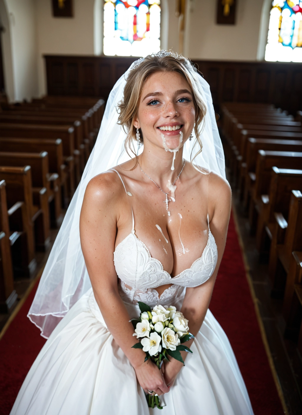 1girl, dress, breasts, flower, wedding dress, jewelry · Yamete.gg