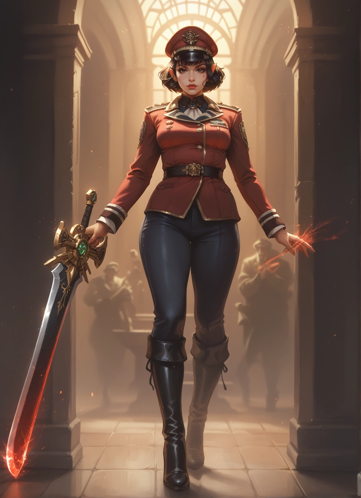 weapon, sword, 1girl, hat, boots, pointy ears · Yamete.gg