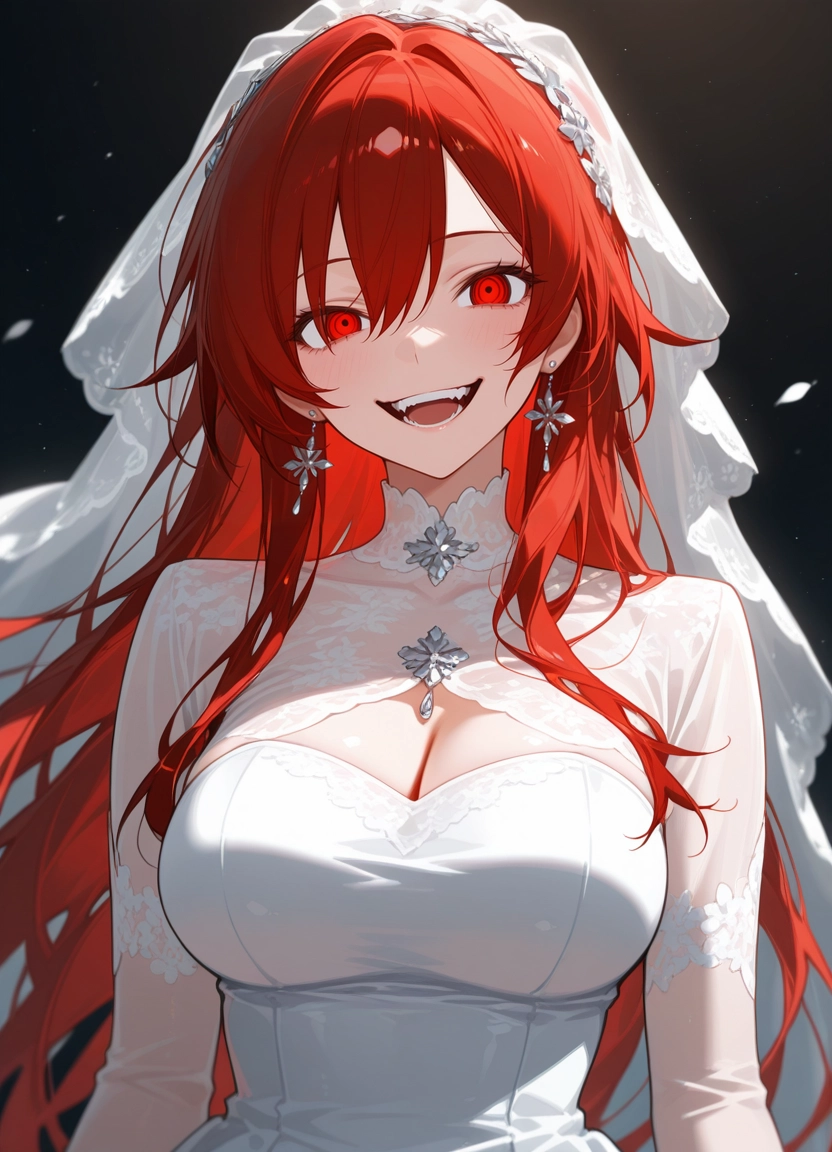 1girl, breasts, red eyes, red hair, dress, jewelry · Yamete.gg