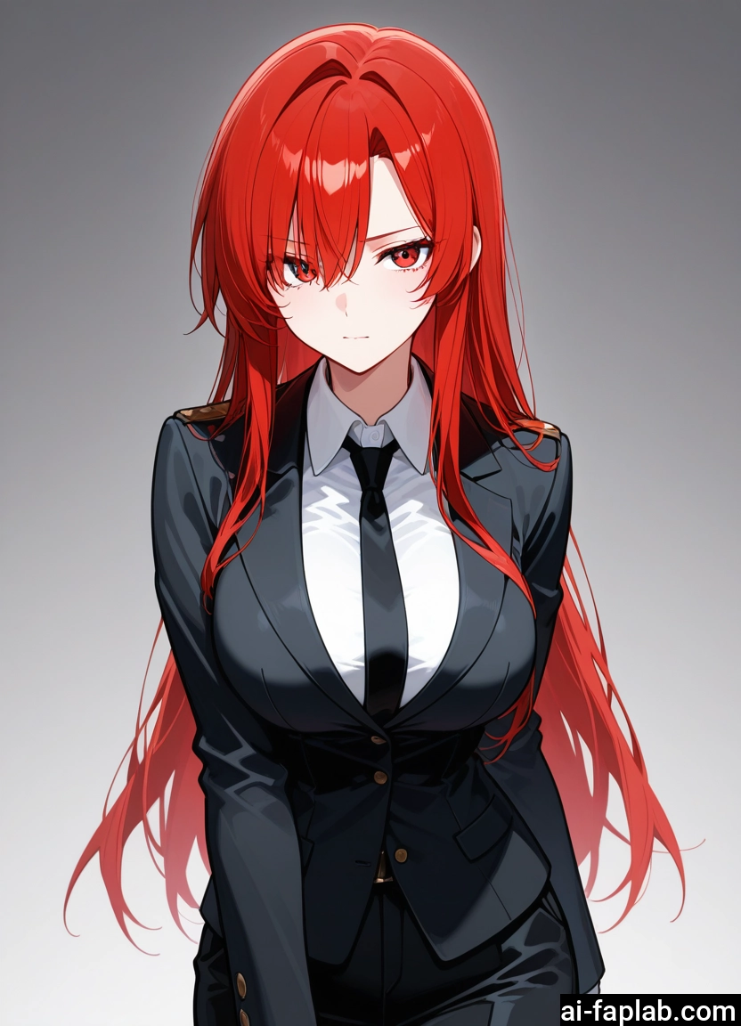 1girl, long hair, red hair, solo, red eyes, necktie · Yamete.gg