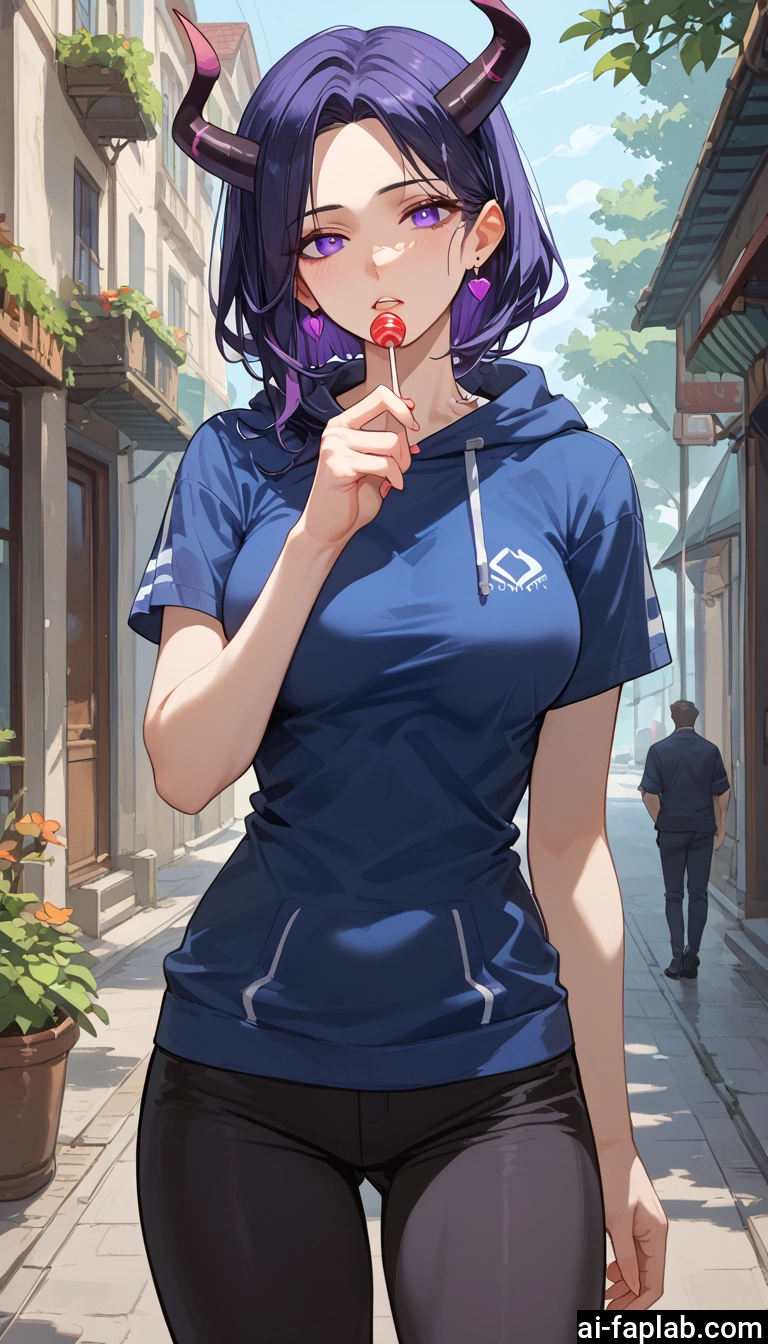 1girl, food, candy, horns, lollipop, jewelry · Yamete.gg