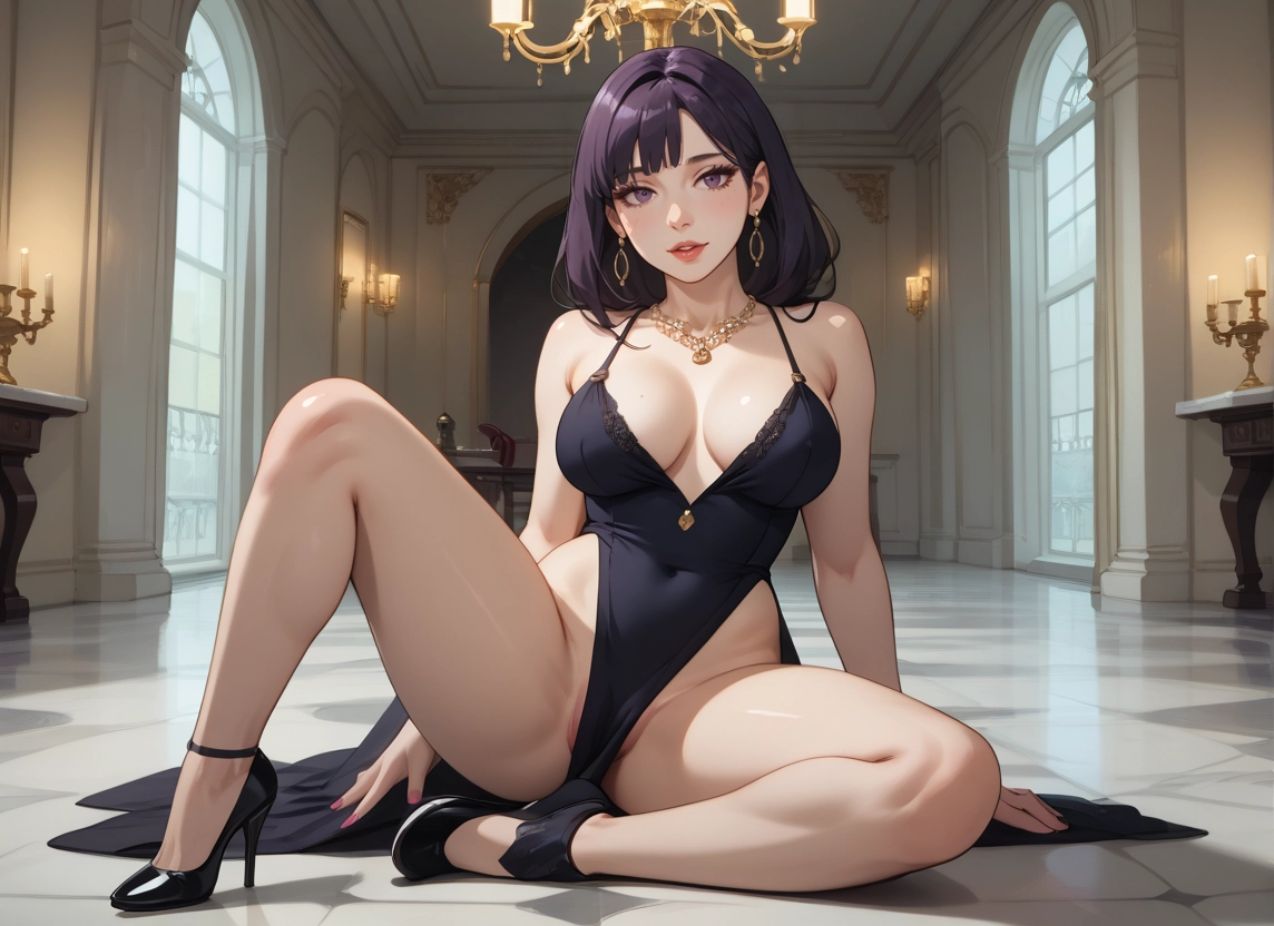 1girl, breasts, jewelry, earrings, dress, high heels · Yamete.gg