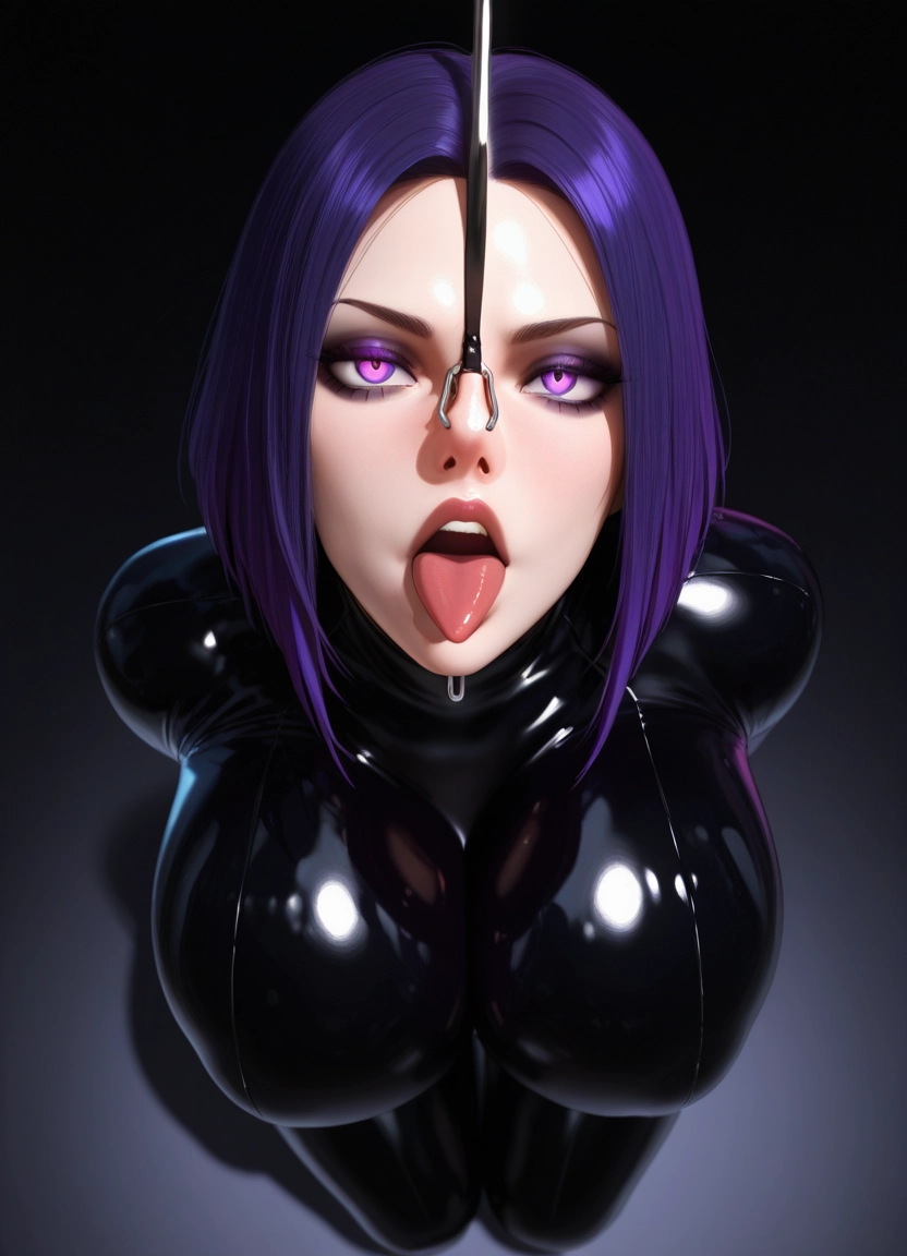 1girl, breasts, tongue, bodysuit, solo, latex · Yamete.gg