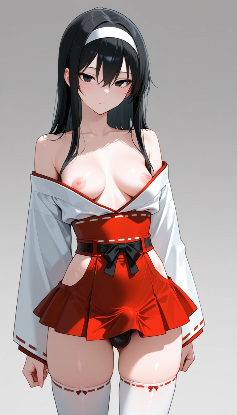 futanari, white hairband, solo, 1girl, thighhighs, white thighhighs