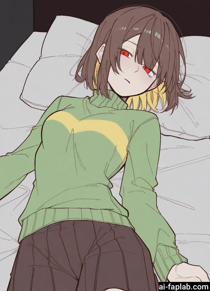 1girl, red eyes, skirt, sweater, lying, on back