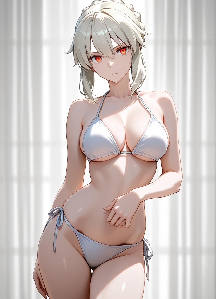 1girl, breasts, solo, swimsuit, bikini, white bikini · Yamete.gg