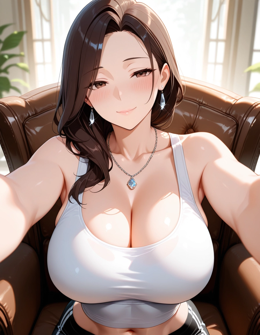 1girl, breasts, jewelry, cleavage, looking at viewer, brown hair · Yamete.gg