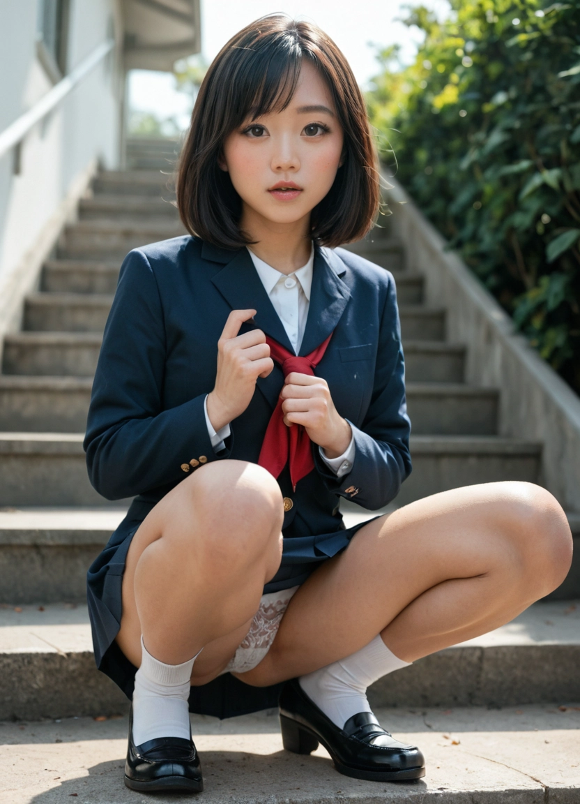 1girl, underwear, solo, panties, school uniform, squatting · Yamete.gg