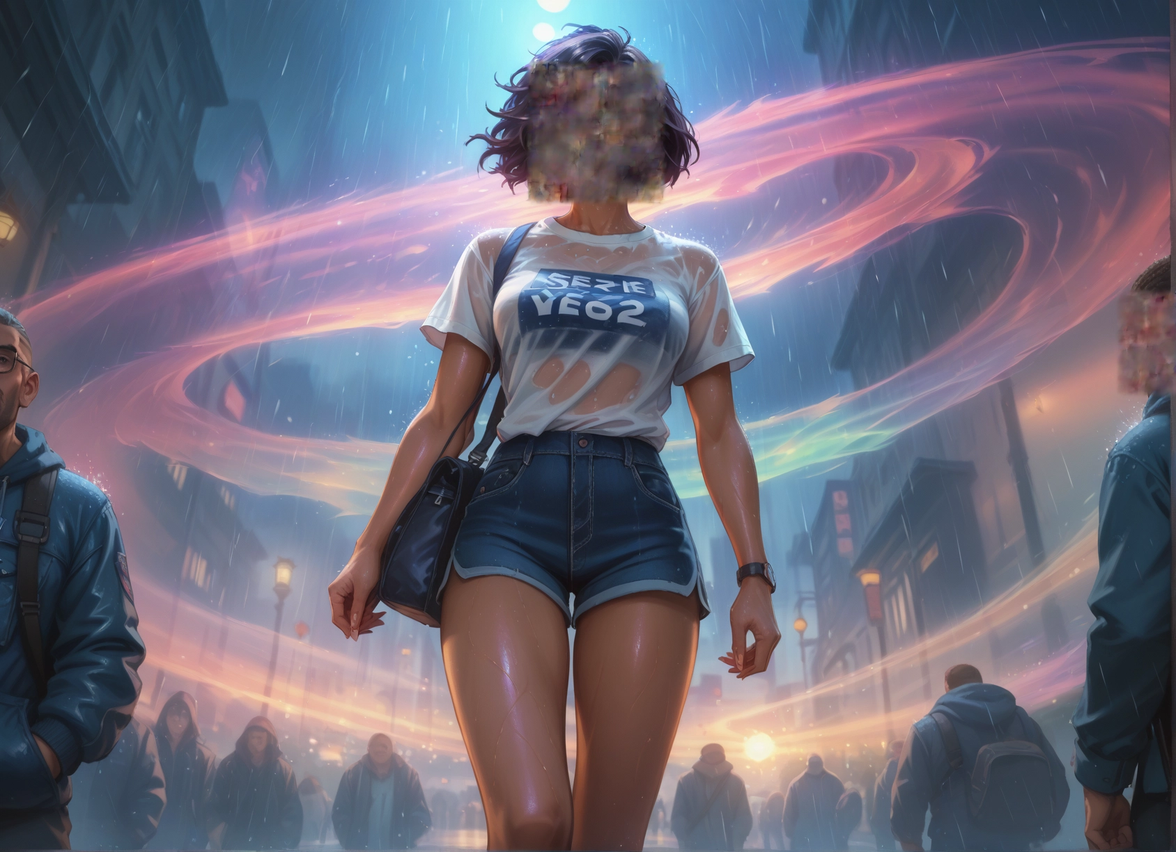 shorts, rain, wet, 1girl, wet clothes, shirt · Yamete.gg