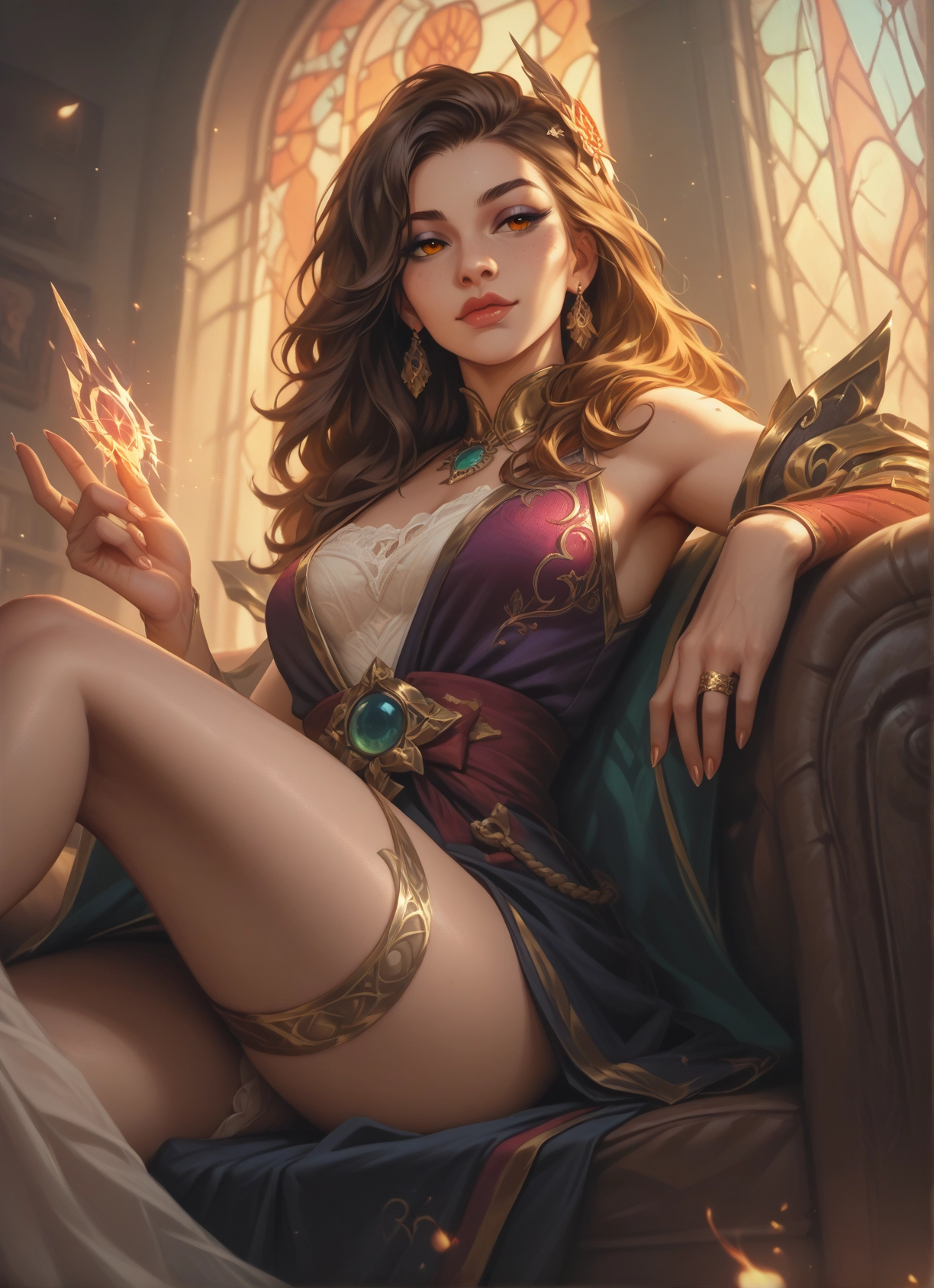 1girl, jewelry, earrings, solo, sitting, brown hair · Yamete.gg