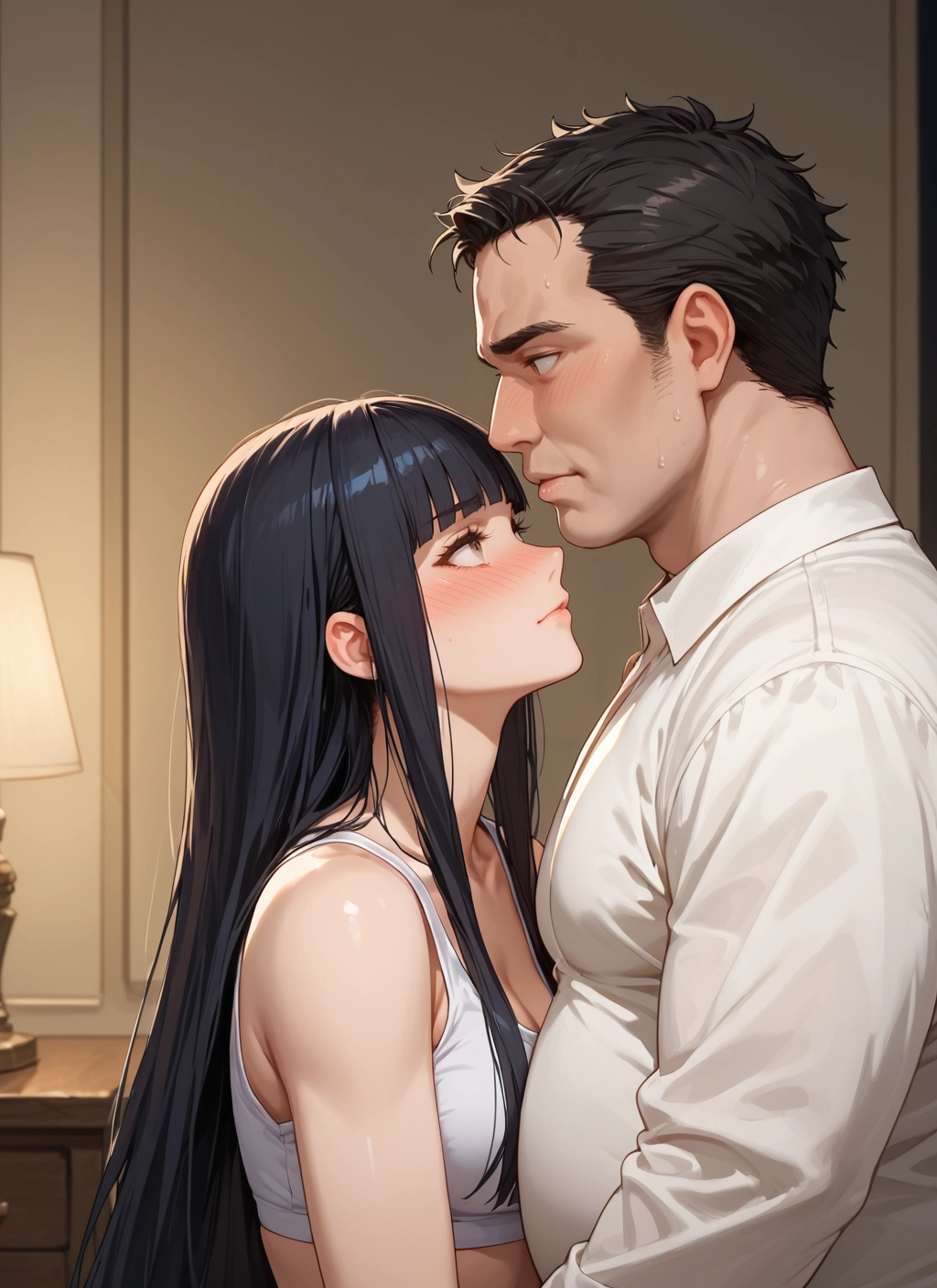 1girl, 1boy, long hair, black hair, underwear, bra · Yamete.gg
