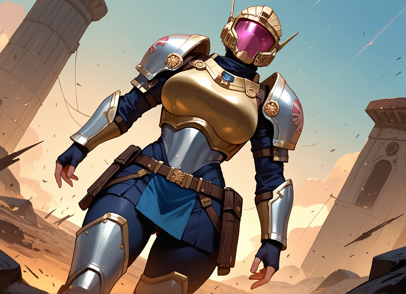 1girl, armor, solo, gloves, helmet, breastplate · Yamete.gg