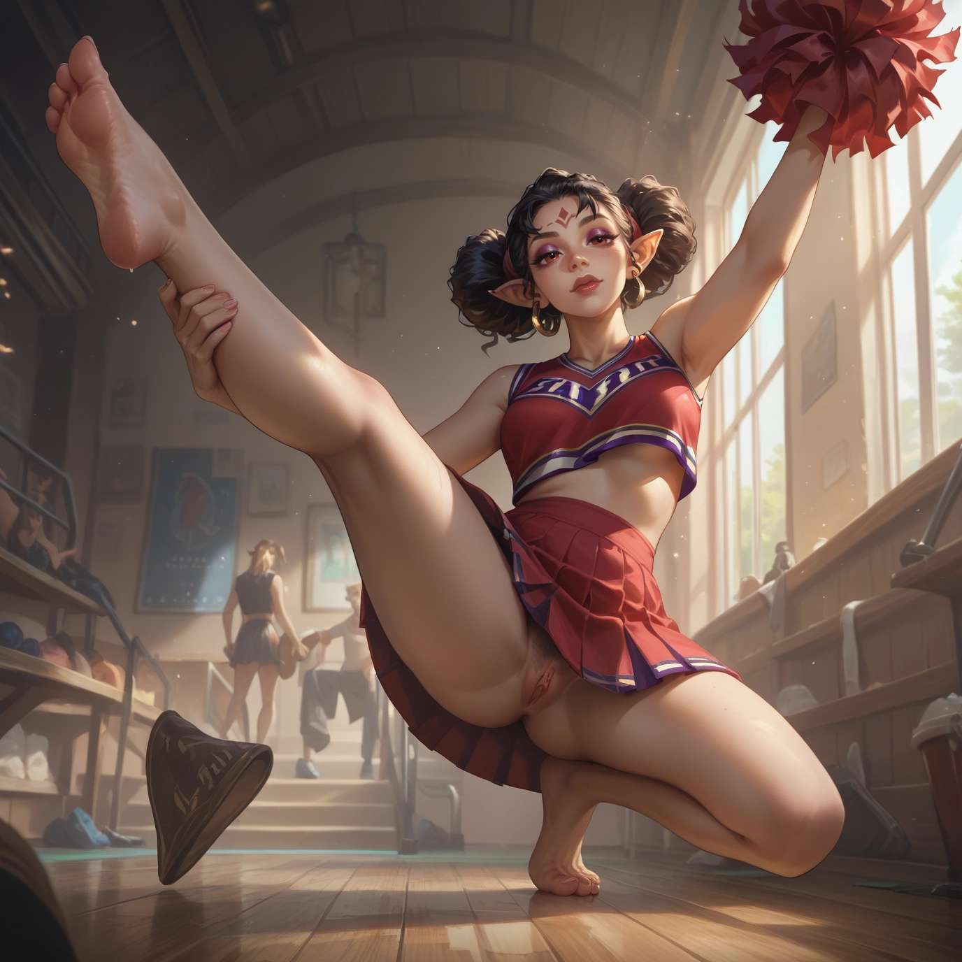 pussy, pointy ears, cheerleader, pom pom (cheerleading), feet, barefoot · Yamete.gg
