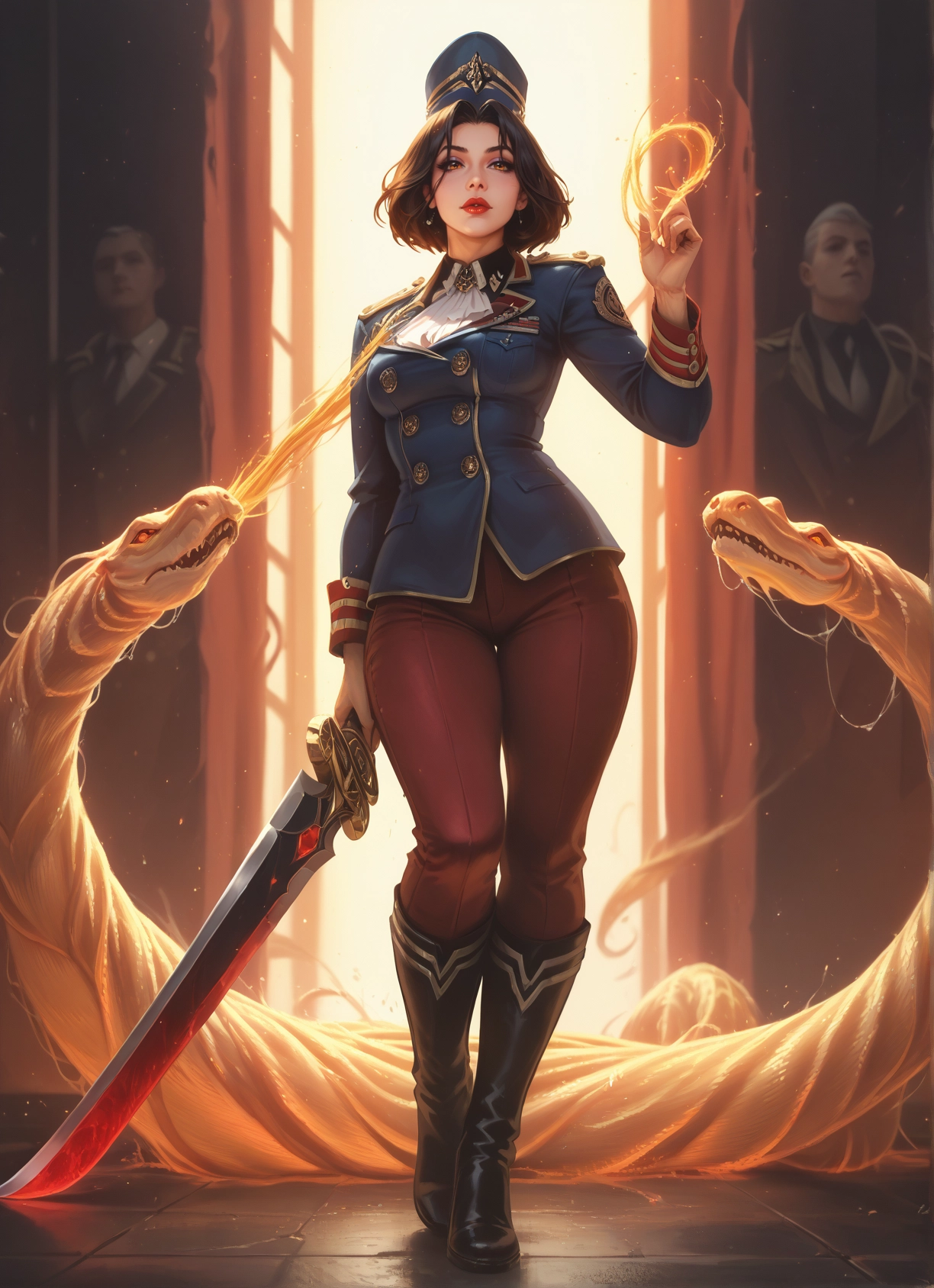 weapon, 1girl, sword, hat, uniform, boots · Yamete.gg