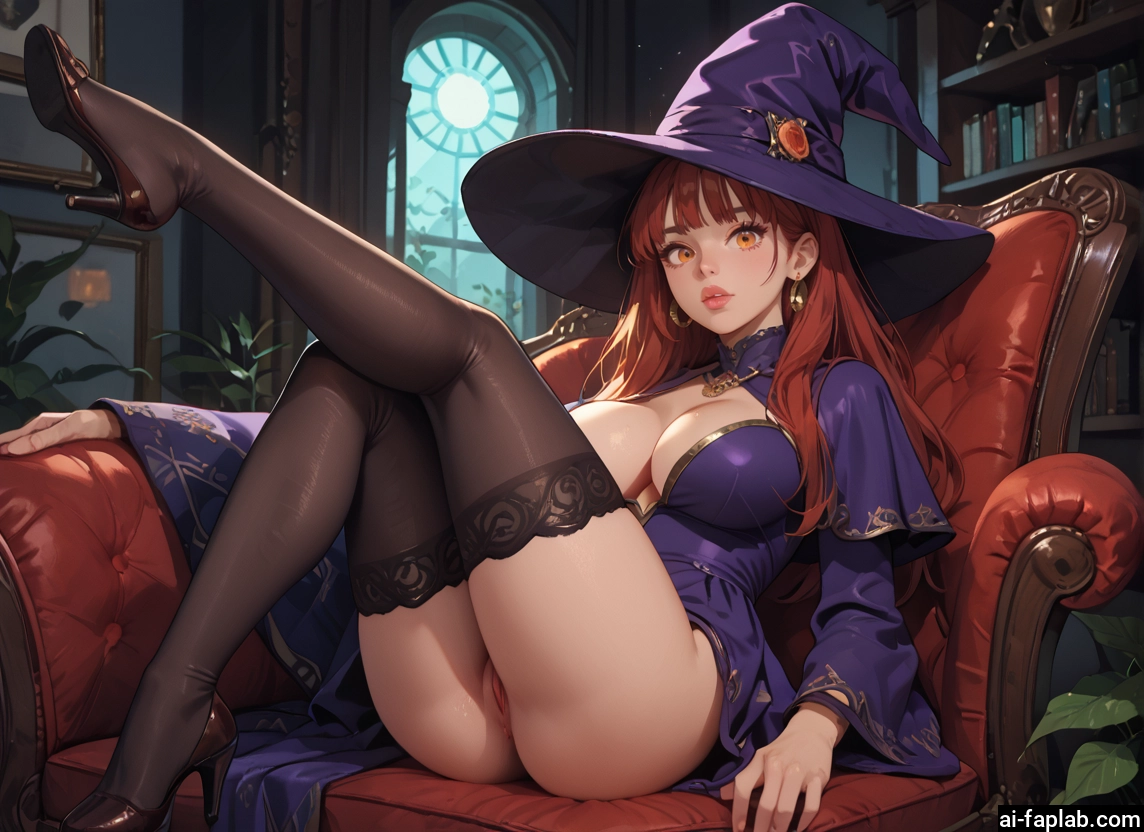 1girl, breasts, hat, thighhighs, witch hat, solo · Yamete.gg