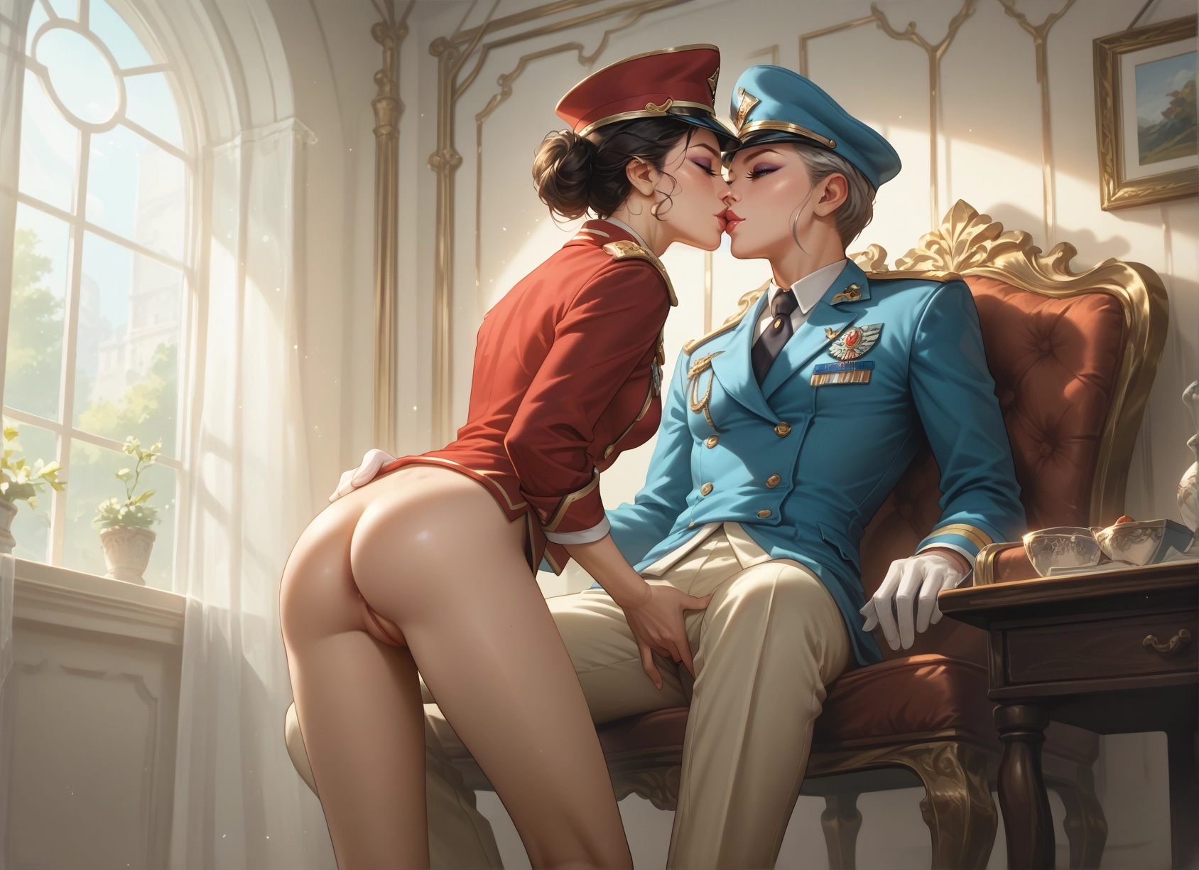 multiple girls, 2girls, ass, yuri, kiss, pussy · Yamete.gg