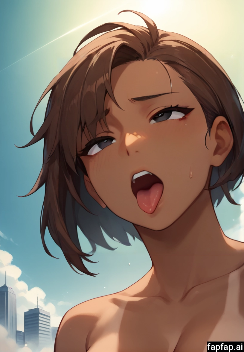 1girl, tongue, solo, tan, brown hair, tanlines · Yamete.gg