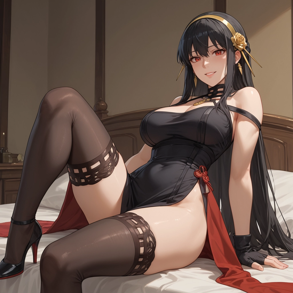 1girl, breasts, solo, large breasts, thighhighs, dress · Yamete.gg