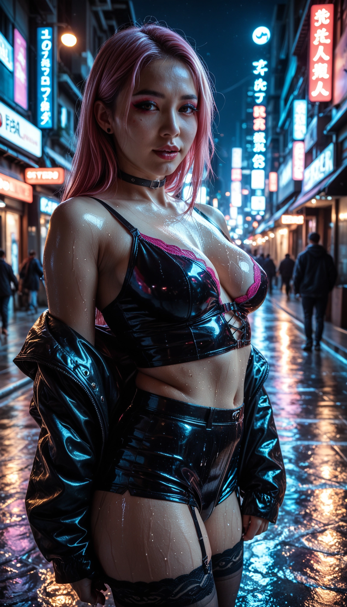jewelry, night, 1girl, wet, breasts, earrings · Yamete.gg