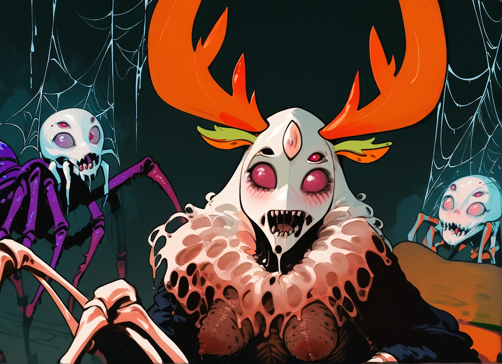 arthropod girl, breasts, monster girl, spider web, silk, teeth · Yamete.gg