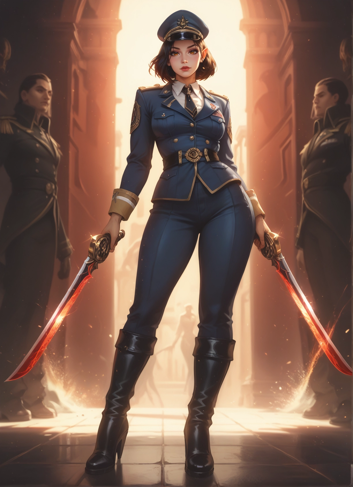 weapon, 1girl, uniform, sword, boots, hat · Yamete.gg