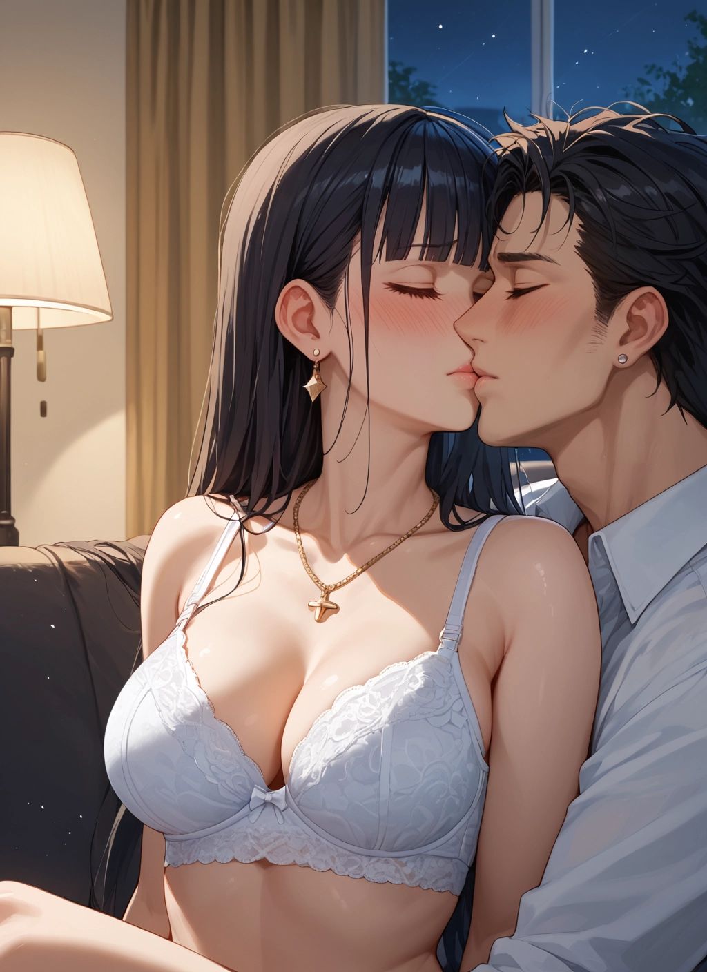 1girl, breasts, 1boy, underwear, bra, jewelry · Yamete.gg