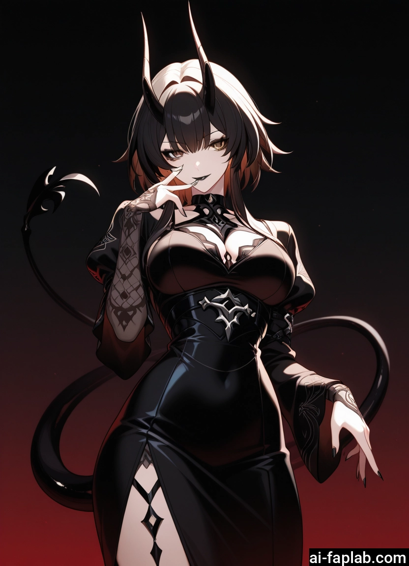1girl, breasts, horns, solo, tail, looking at viewer