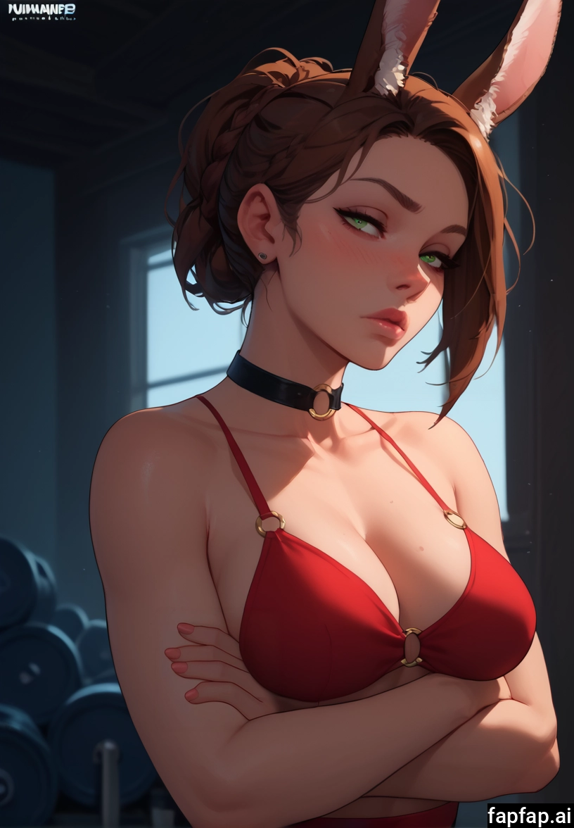 1girl, breasts, animal ears, o-ring, green eyes, solo