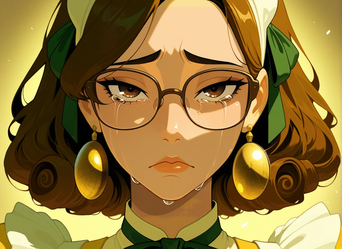 1girl, solo, brown hair, glasses, jewelry, earrings · Yamete.gg