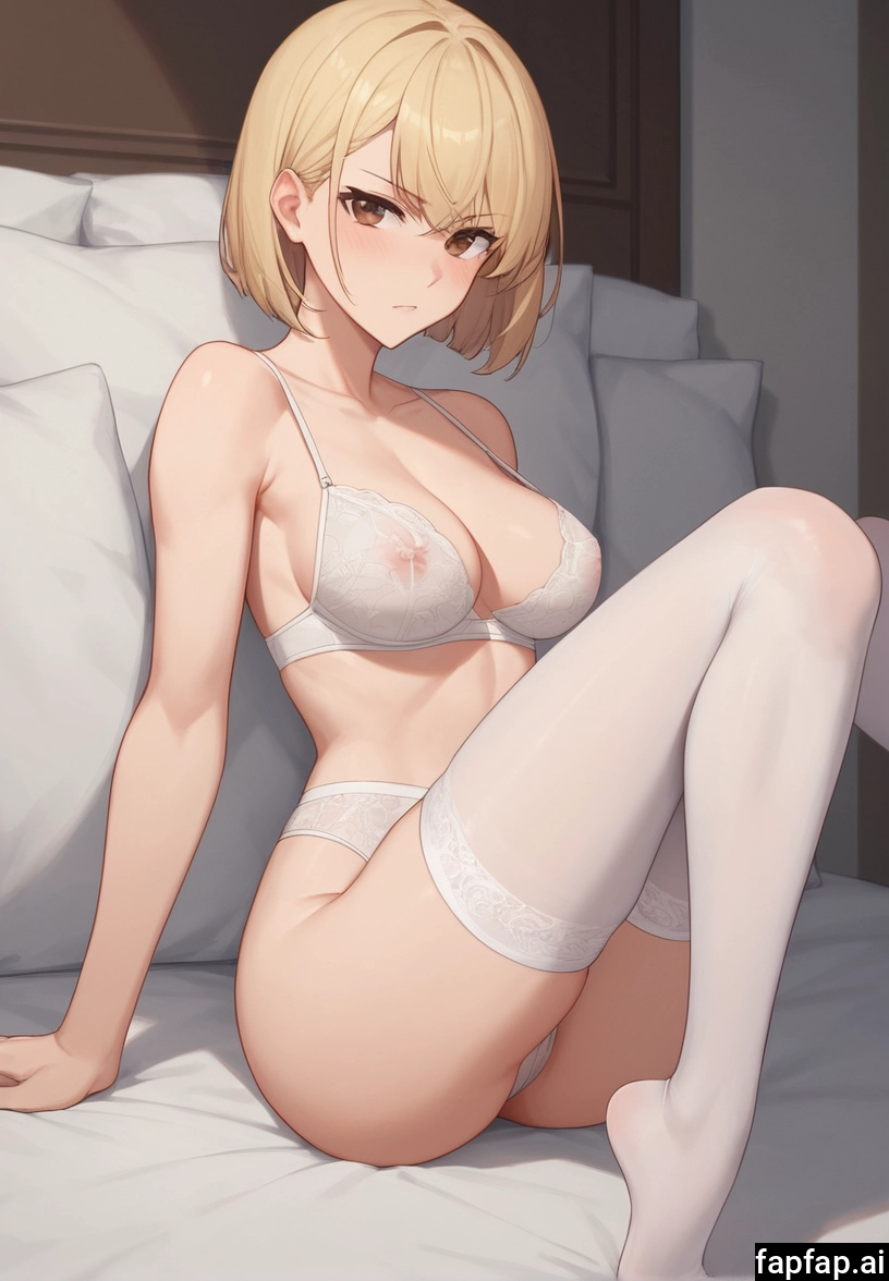1girl, solo, breasts, underwear, thighhighs, blonde hair