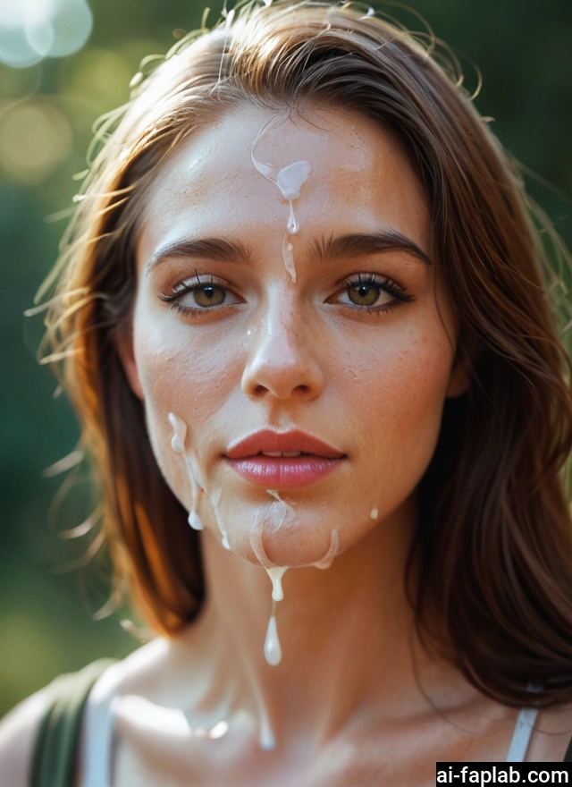 1girl, solo, cum, facial, looking at viewer, brown hair · Yamete.gg