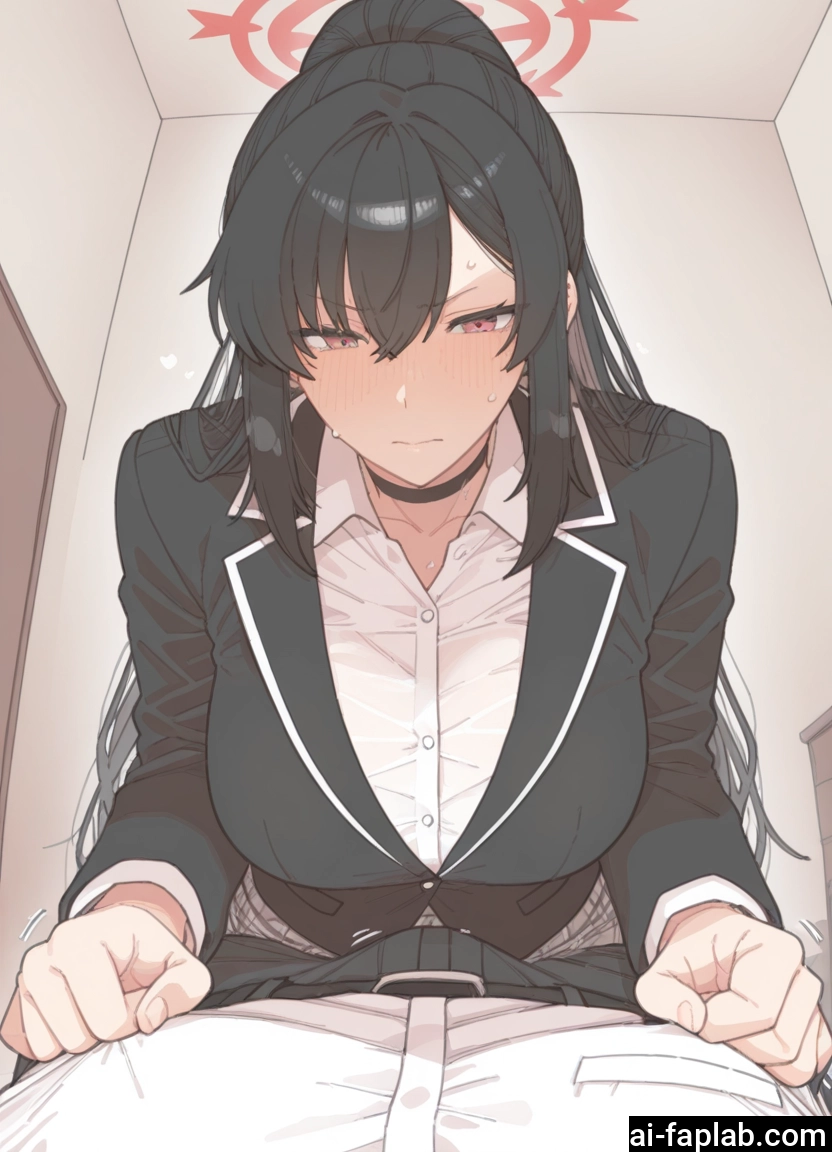 1girl, black hair, blush, halo, breasts, choker