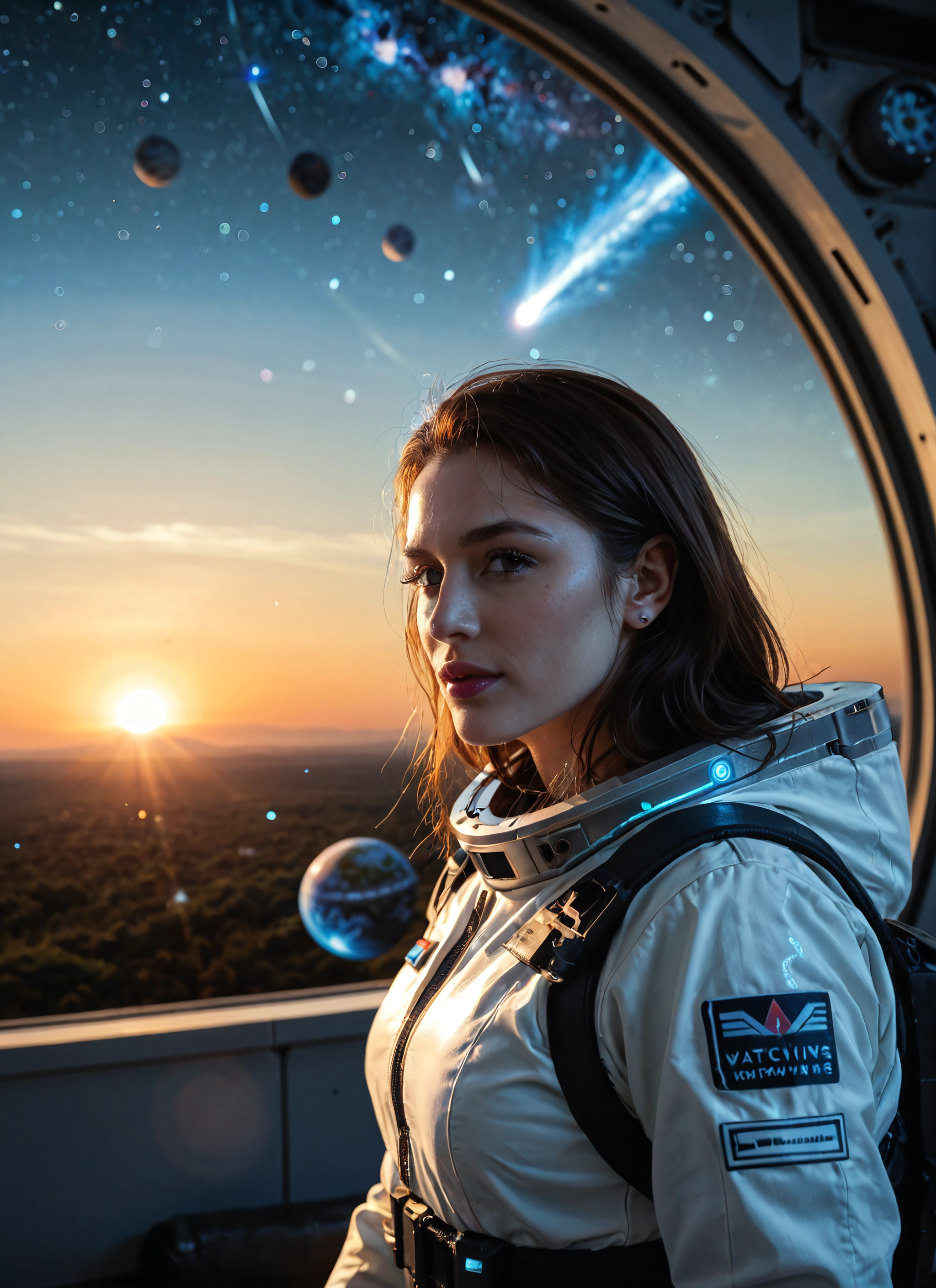 1girl, solo, planet, jewelry, looking at viewer, blue eyes · Yamete.gg