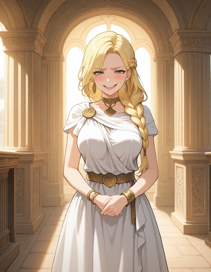 1girl, jewelry, solo, blonde hair, smile, braid · Yamete.gg