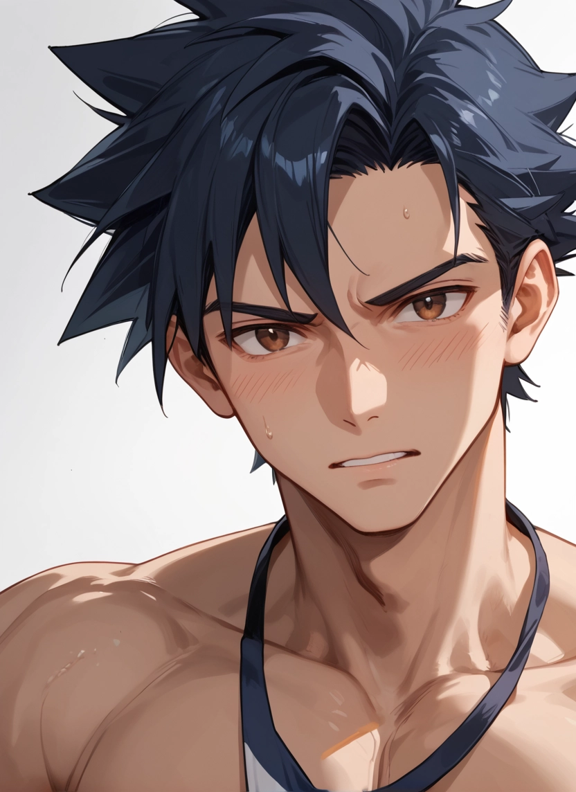 bara, 1boy, male focus, solo, brown eyes, blush · Yamete.gg