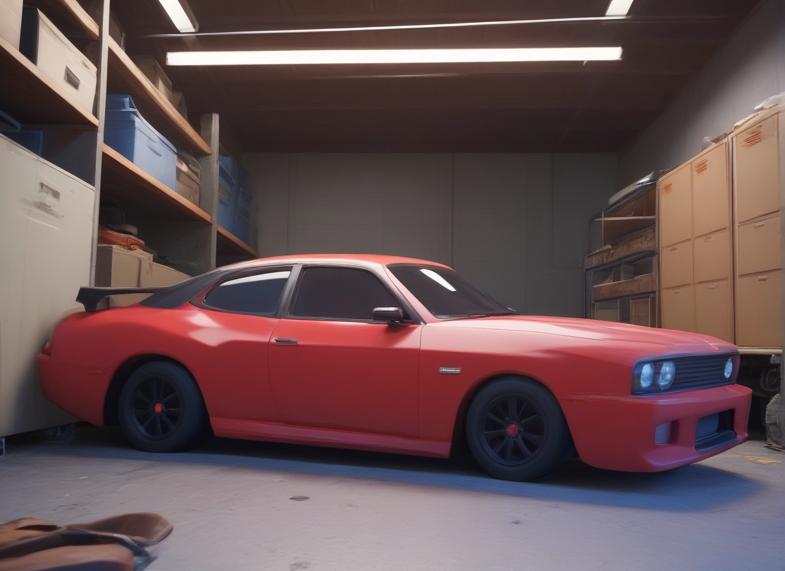 ground vehicle, motor vehicle, car, no humans, vehicle focus, indoors