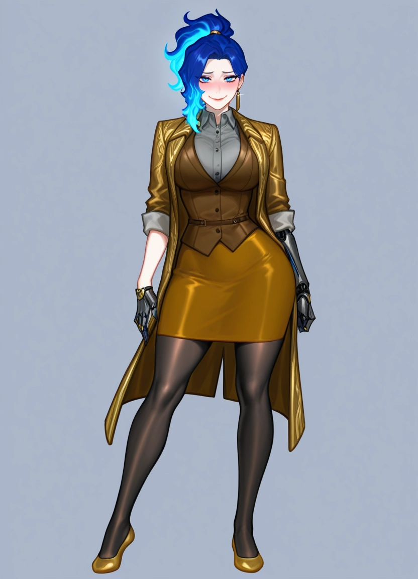 1girl, blue hair, solo, coat, pantyhose, open coat · Yamete.gg