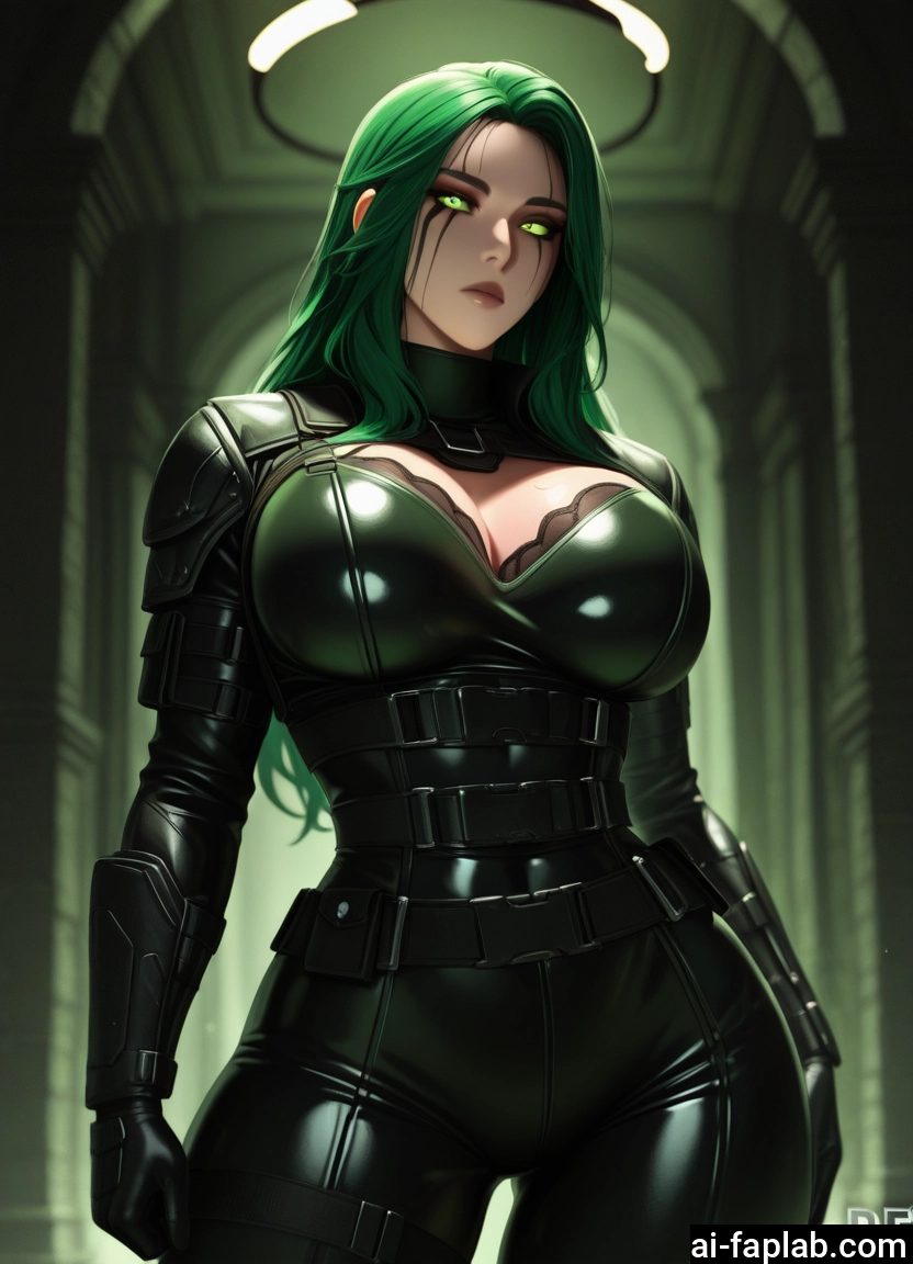 1girl, breasts, green eyes, green hair, solo, large breasts