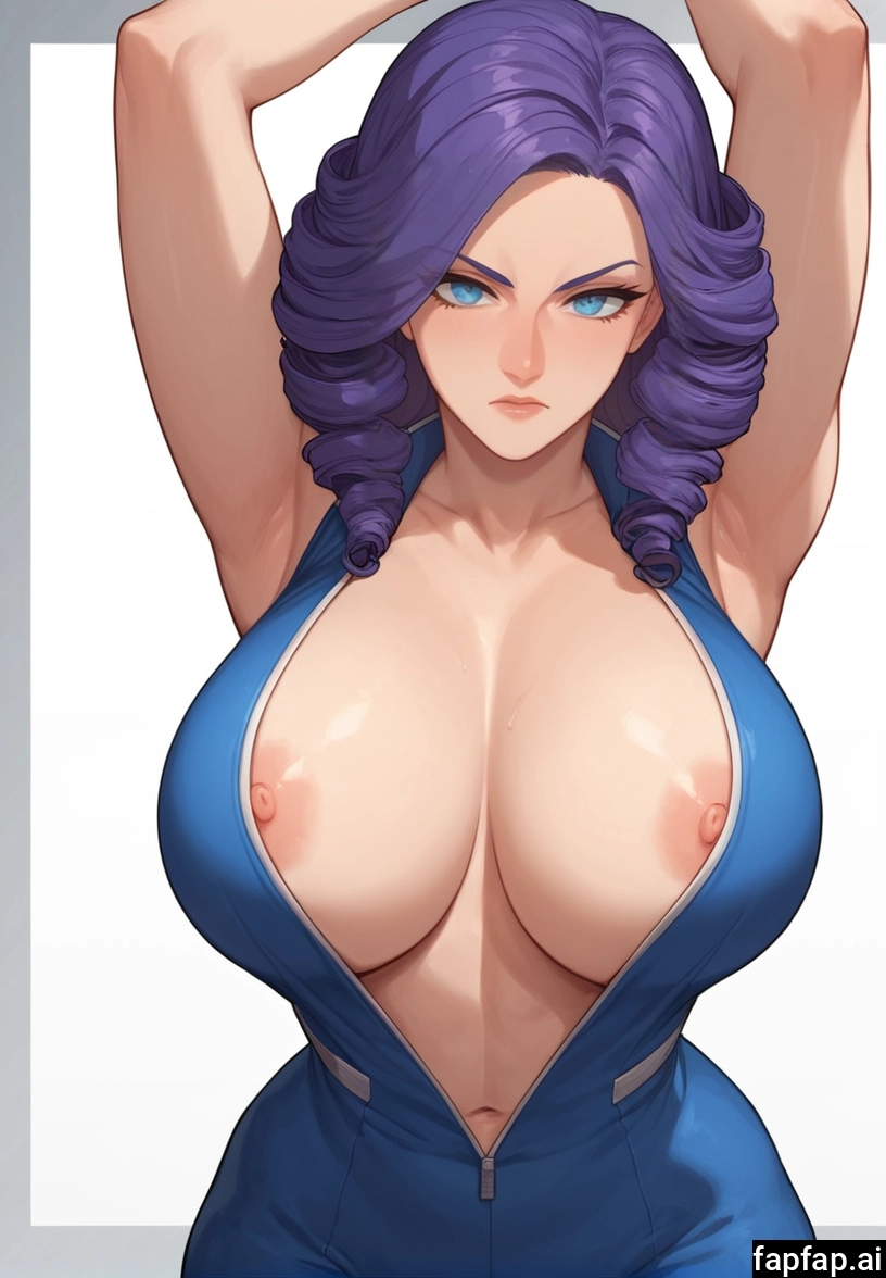 1girl, breasts, nipples, solo, arms up, blue eyes
