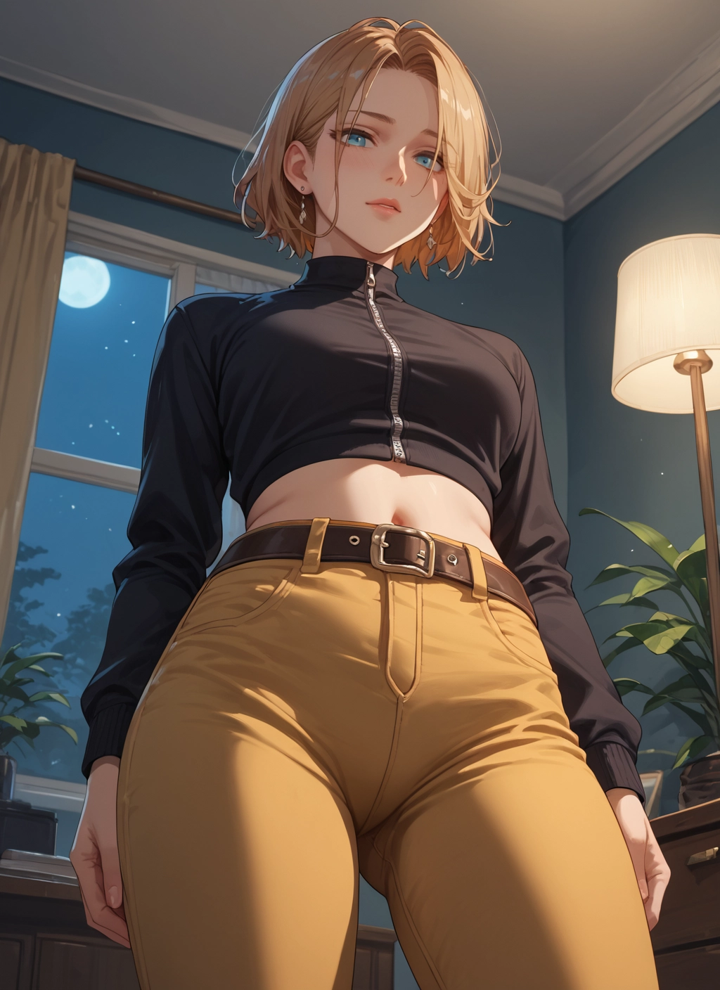 1girl, jewelry, blonde hair, blue eyes, earrings, solo · Yamete.gg