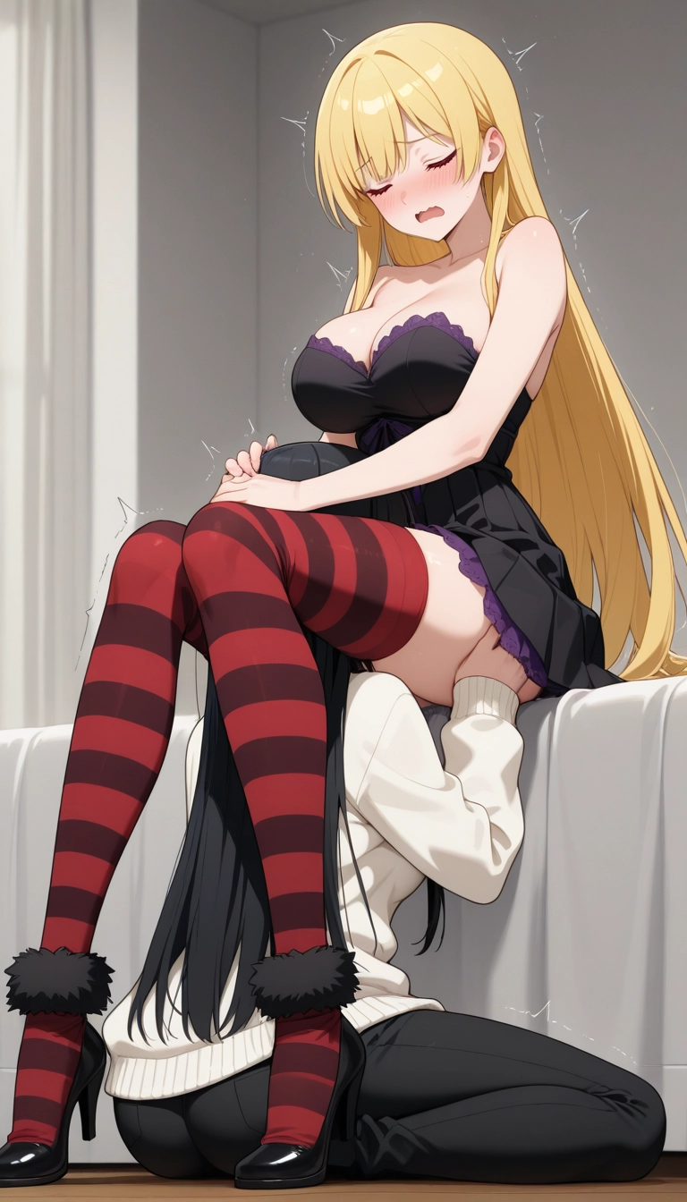 breasts, cunnilingus, blonde hair, thighhighs, oral, long hair