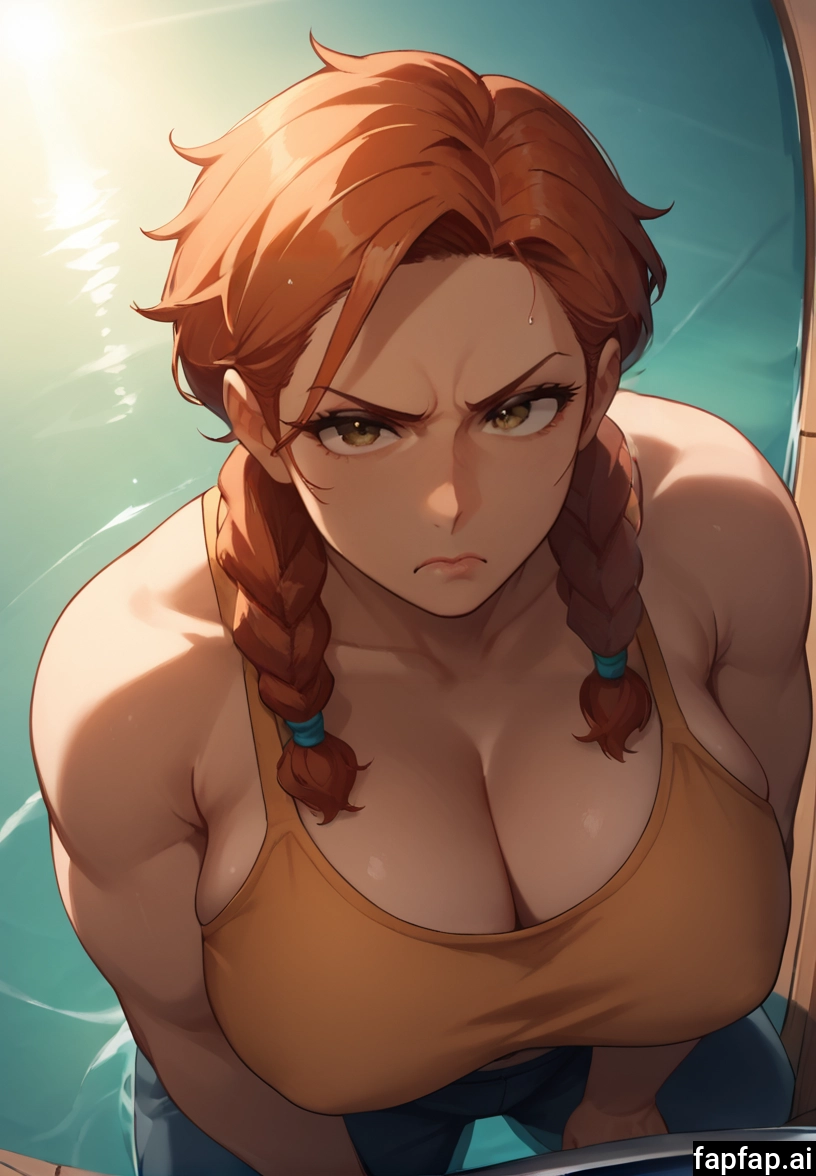 1girl, breasts, cleavage, braid, twin braids, solo