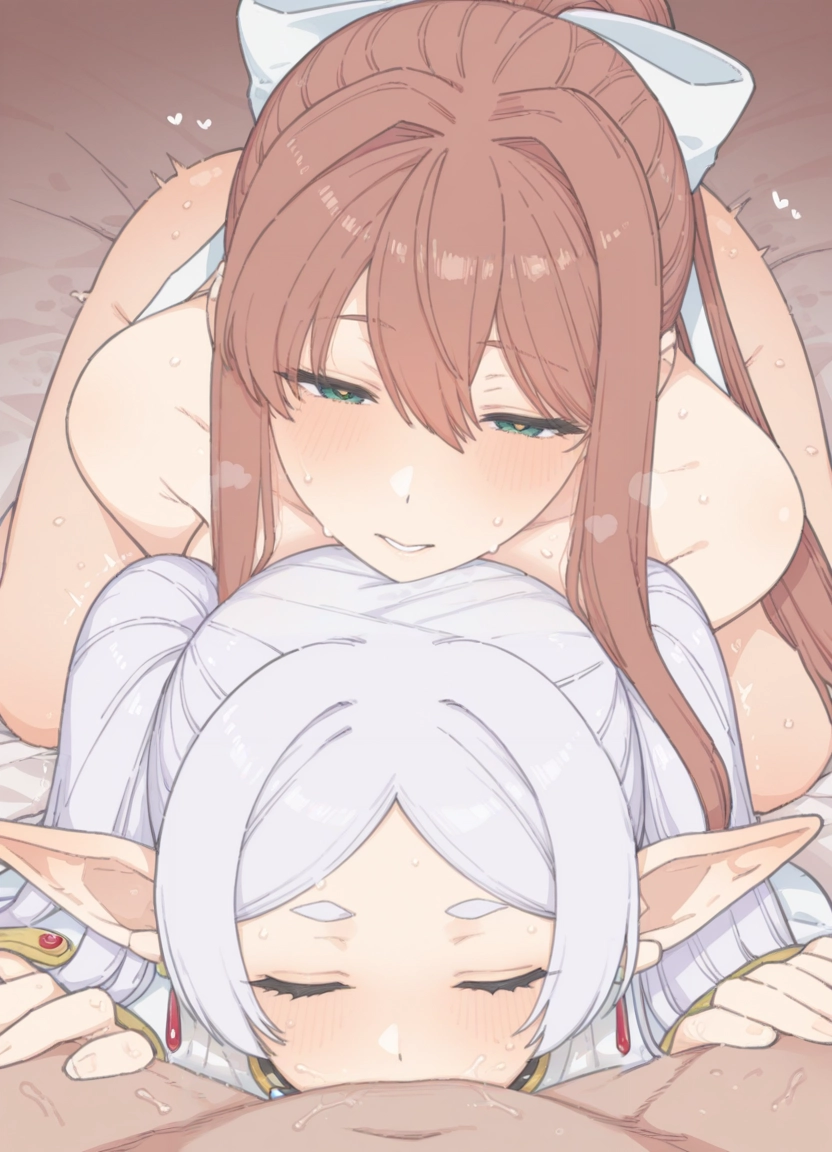 ffm threesome, multiple girls, group sex, threesome, 2girls, brown hair · Yamete.gg